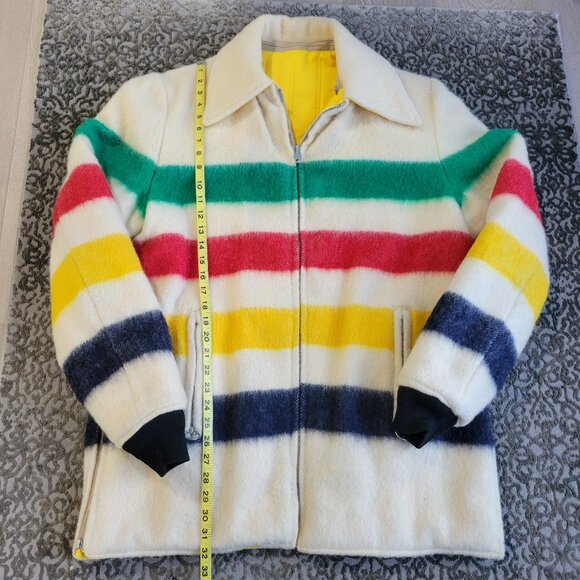 Vintage Hudson's Bay Company Blanket Pea Coat Striped Wool Reversible Jacket - Picture 6 of 9